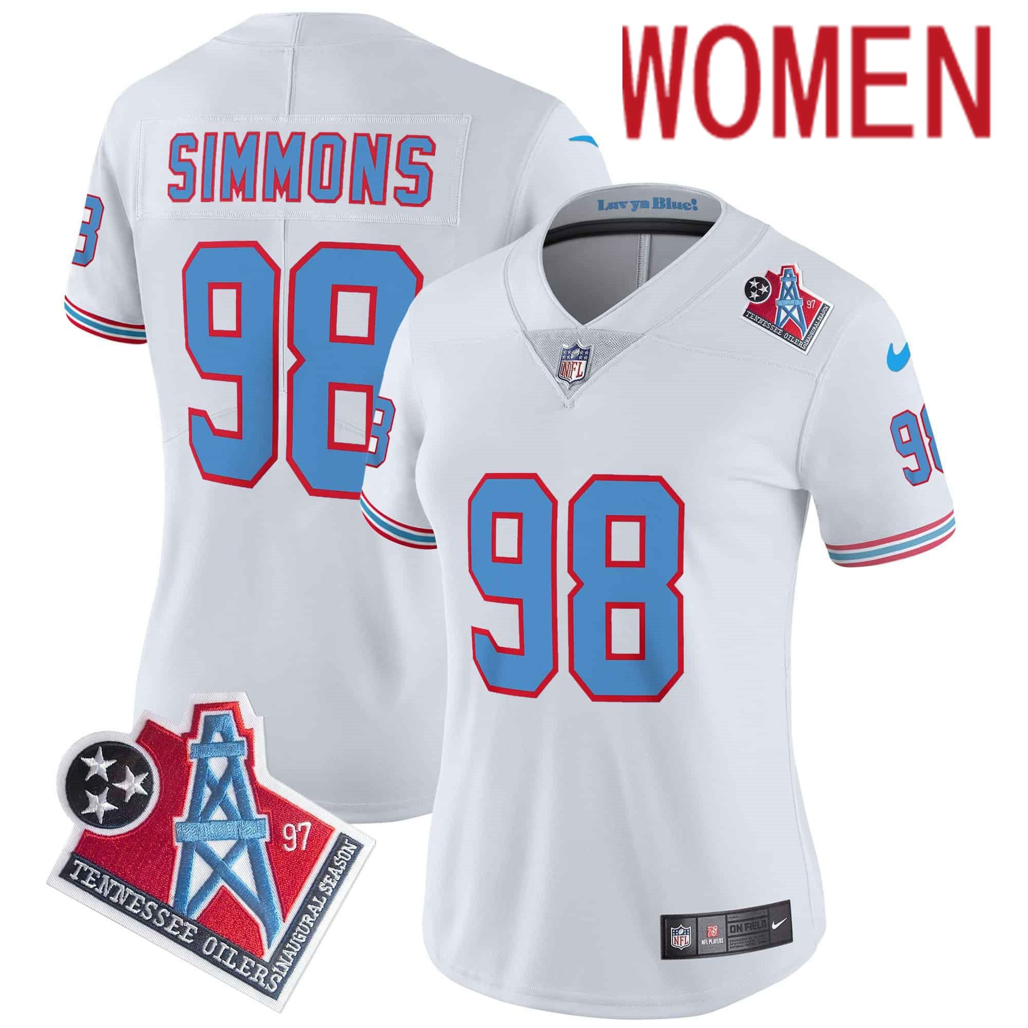 Women Tennessee Titans #98 Simmons White 1997 Throwback 2024 Nike Limited Vapor NFL Jersey